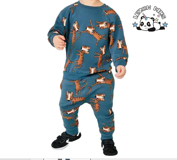 LEZONKIDS - Autumn Long Sleeve Cartoon Cotton Crew Neck Hoodie Custom Kids Boys Clothing Sets